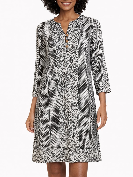 Soft Surroundings Dresses & Skirts - Soft Surroundings Raven Shift Dress Black White Ikat Boho 3/4 Sleeve Women Med